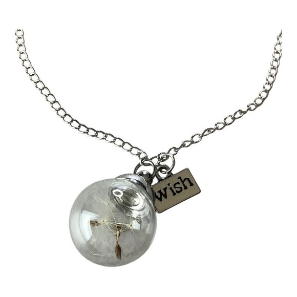 Dandelion Flower Necklace Wish Silver Tone Chain Pendant Preserved White Women's - Picture 1 of 7